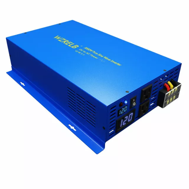 Power Inverter 3000W Pure Sine Wave Inverter 12V to 120/220V DC to AC Off Grid