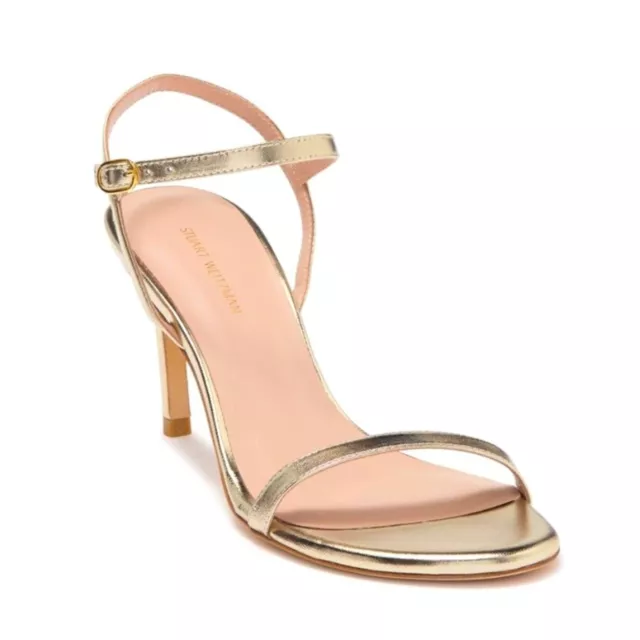 Stuart Weitzman Kassidy Strappy Heeled Sandal Metallic Gold SZ 7.5