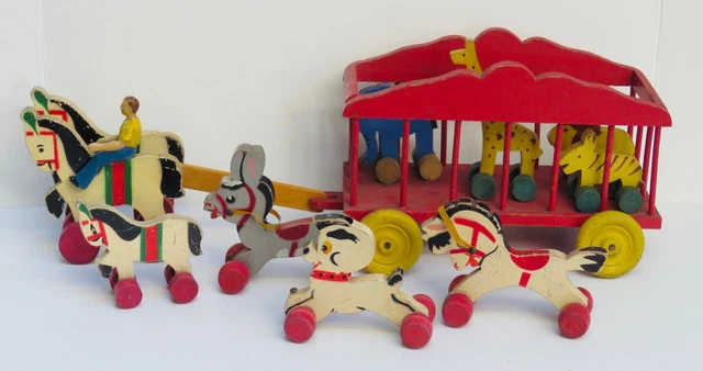 Jouet à Traîner En Bois Ancien - Train Cirque - Fabriqué En France - Âge 3-4 Ans