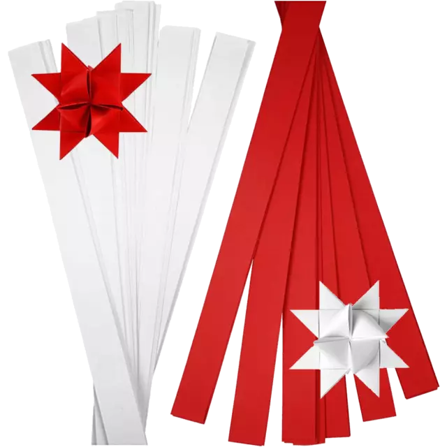 Fröbelsterne 100 Papierstreifen 10mm weiß oder rot = 25 Sterne Ø 4cm
