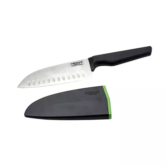 NEW WILTSHIRE STAYSHARP NEW LOOK 15cm SANTOKU KNIFE WITH SHARPENER Slice Slicer