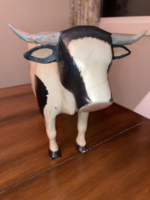 Vintage wooden folk art hand carved and painted dairy cow Brienz Early 1900's