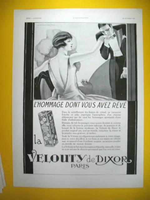 PUBLICITE DE PRESSE DIXOR CREME BEAUTé VELOUTY ILLUSTRATION J.-J. LECLERC 1930