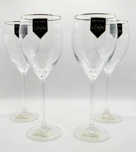 Lenox New In Box Timeless Platinum Crystal Wine Glasses 10 Oz Set of Four