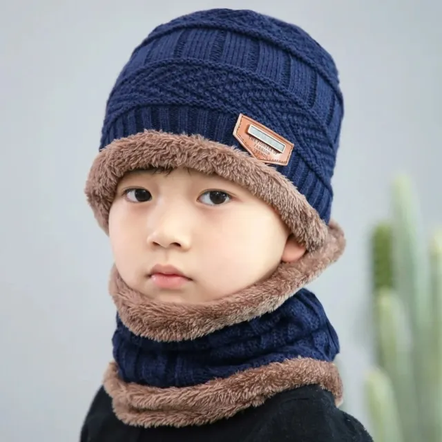 Chapeau pour enfants en velours, écharpe chaude, bonnet en laine