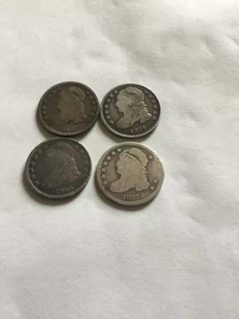 Capped Bust Dime lot - 1831, 1834, 1835, & 1837