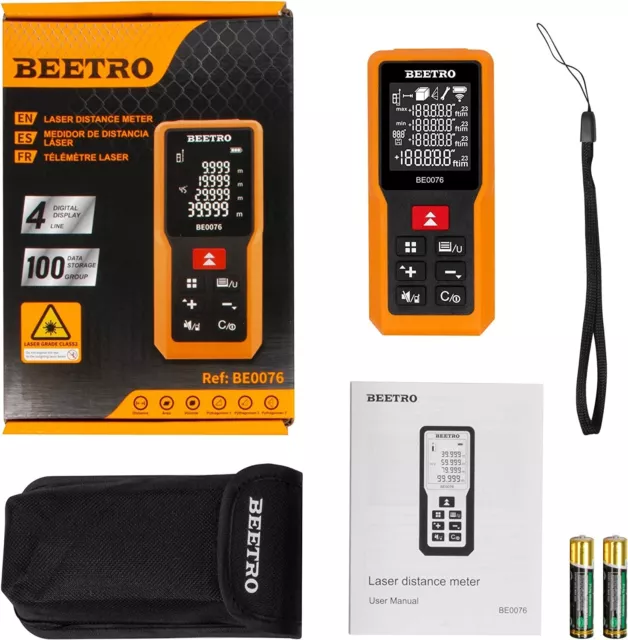 Beetro Laser Digital Distance Measuring Meter 60m 196ft with Backlit LCD