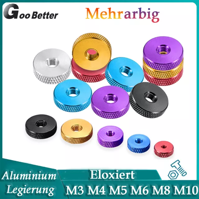 Rändelmuttern Aluminiumlegierung dünn Typ Flache Mutter Mehrere Farben M3-M10