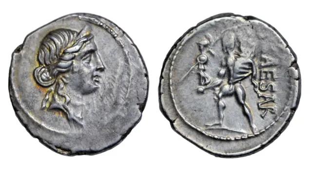 Julius Caesar, silver denarius c. 48-47 BC, Venus/Aeneas carrying Anchises 3