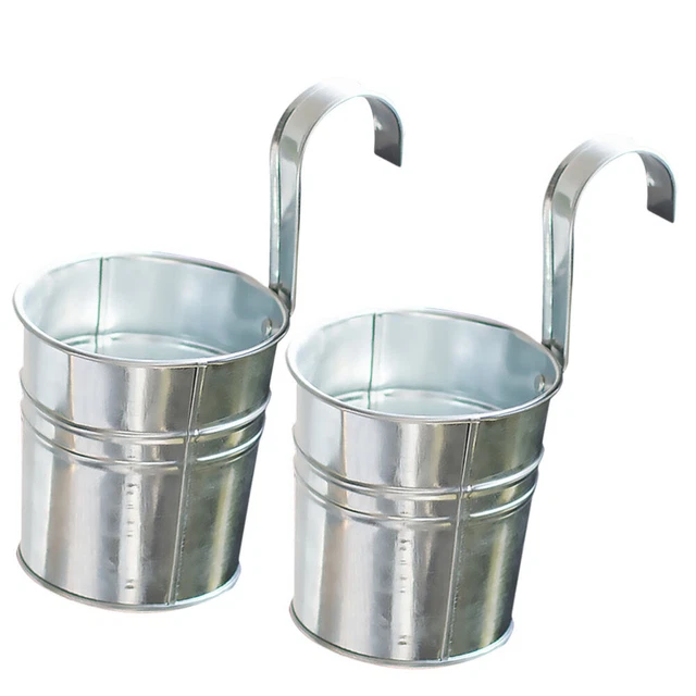 2 Pcs Hanging Iron Bucket Railing Indoor Hanging Planters Iron Flower Pot Vase