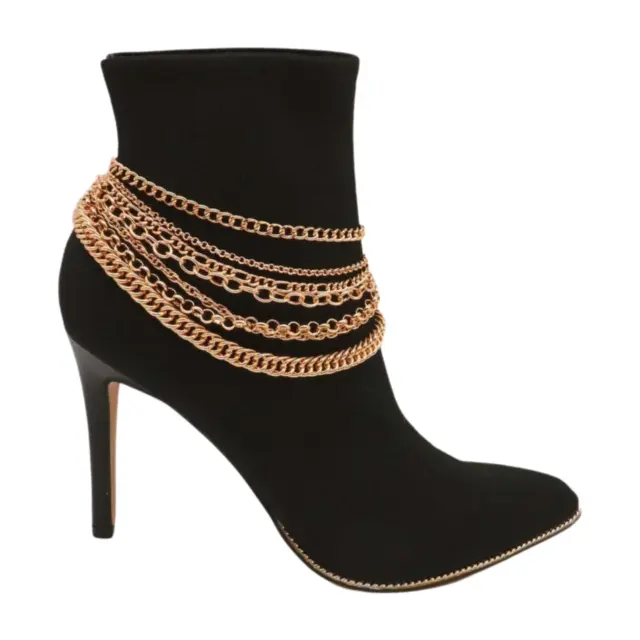 Women Gold Metal Chain Boot Bracelet Shoe Beautiful Look Sexy Charm Multi Strand 2