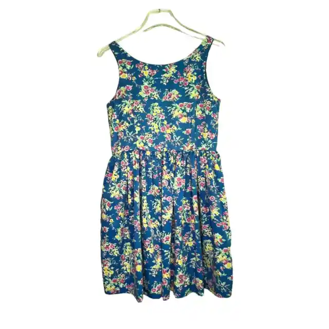 Polo Ralph Lauren Girl's 16 Lined Covered Button Fit Flare Blue Floral Dress