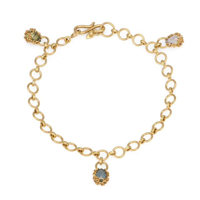 Anthony Nak Quartz Charm Bracelet Estate 18k Yellow Gold 7" Fine Jewelry