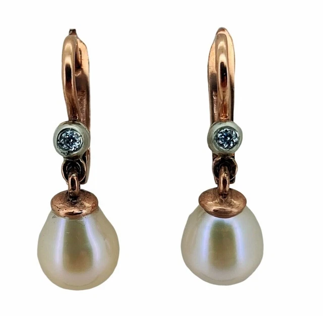 FABERGE Antique Imperial RUSSIAN Gold Earrings with Pearls and Diamonds,56 gold