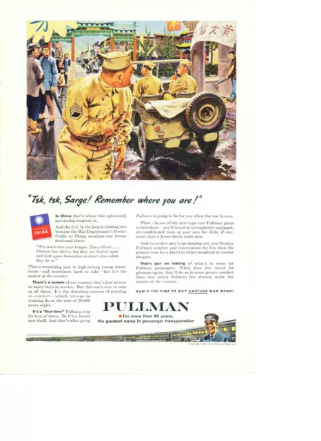 1944 Pullman Railroad Vintage Print Ad WWII Trains