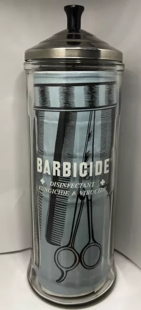 VTG Glass Barber Barbicide Disinfecting Jar NIB W/ All Paperwork! Ex Condition