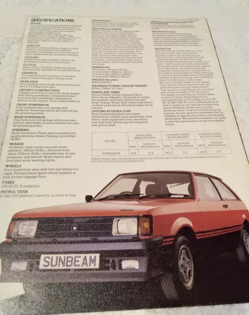 Chrysler Sunbeam Ti 1600 1979 UK Market Foldout Sales Brochure 3