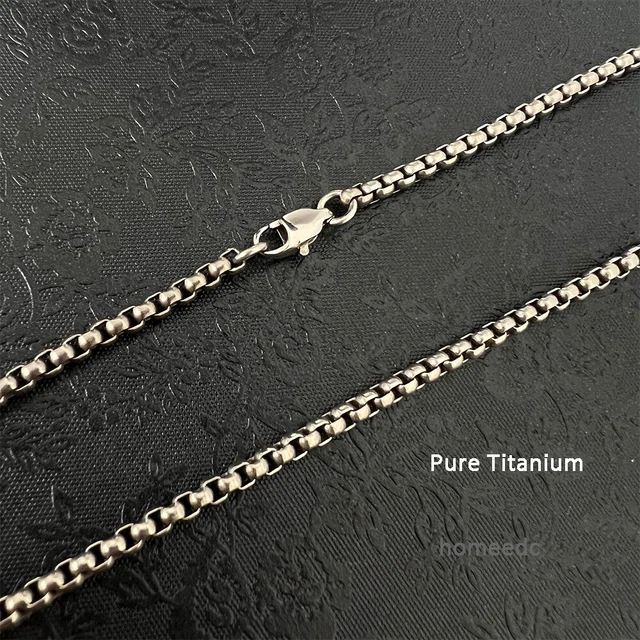 3mm TA1 Pure Titanium Square Rolo Box Chain Men Women Health Non-allergic 25.6in
