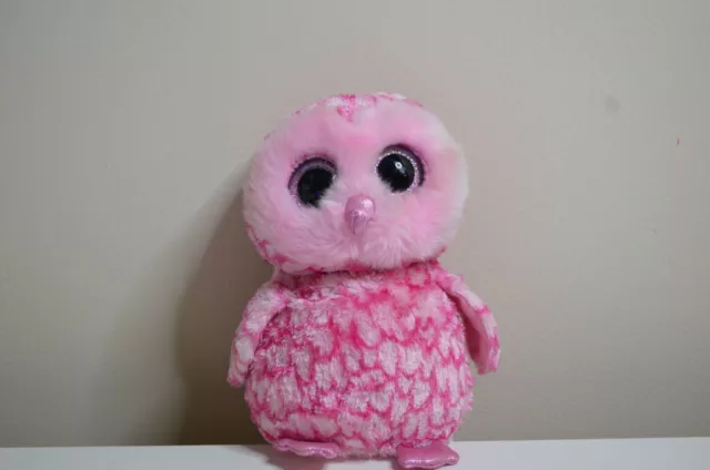 Ty Beanie Boos PINKY the PINK OWL 9" Stuffed Animal Bean Bag Plush Glitter Eyes