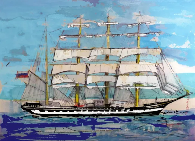 Tableau, peinture, bateau, Le Kruzenshtern, voilier, russe, Escale à Sète 2018