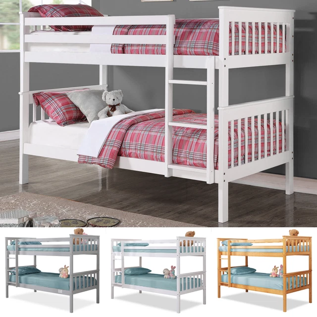 DOUBLE BUNK BED 3FT Single Bed With Stairs For Kids Children Pine