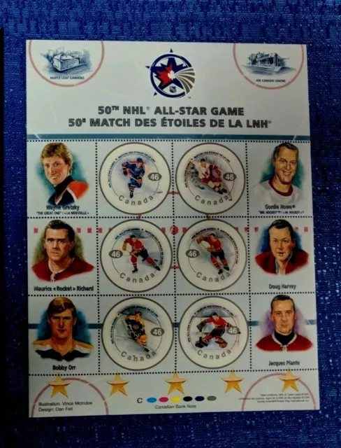 Nhl Canada Post 2000 All-Star Stamp Souvenir Sheet Gretzky, Richard, Orr, Howe..