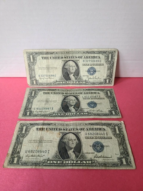 Vintage 1935/1957 Silver Certificate Dollar Bills Washington Blue Seal Lot (29) 8
