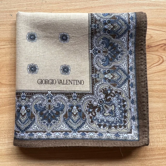 Handkerchief Vintage Men's Art Brown Patterned Pocket Square Cotton 18"
