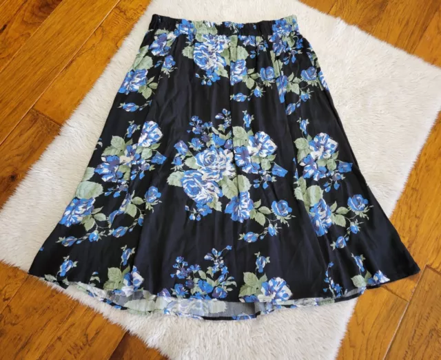 Ganni Skirt Floral Roses Back Blue Pockets Viscose Women's Medium