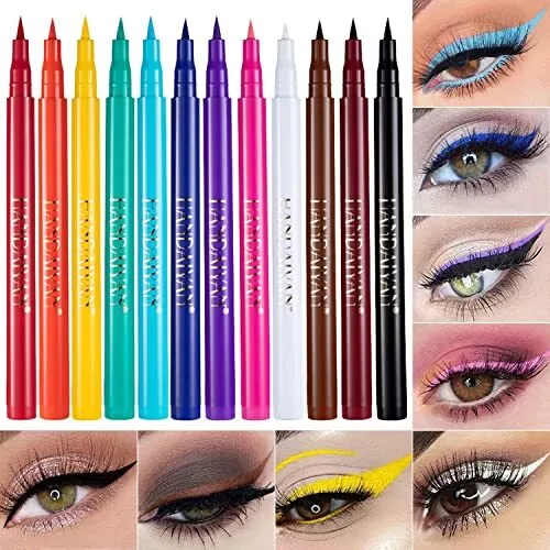 12 Farben Bunt Eyeliner Wasserfest Liquid Eyeliner Set Matte Flüssiger Eyelin...