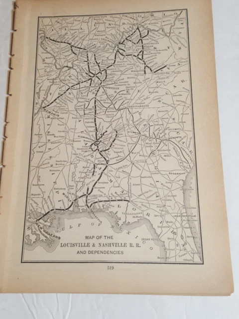 1895 Train Map Louisville & Nashville Railroad Bardstown KY Routes & Report 1895 Train Map Louisville & Nashville Railroad Bardstown KY Routes & Report