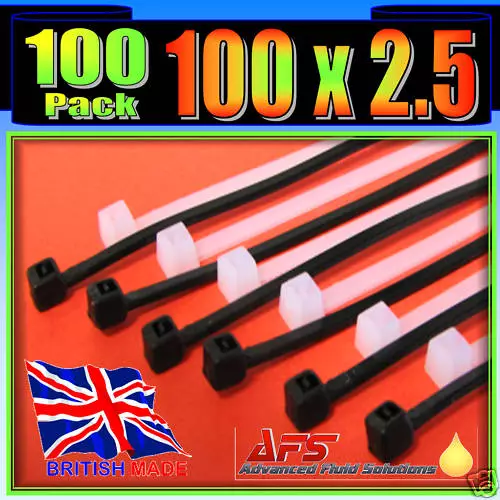 100mm x 2.5mm Black Nylon Cable Ties 100 Tie Zip Wraps