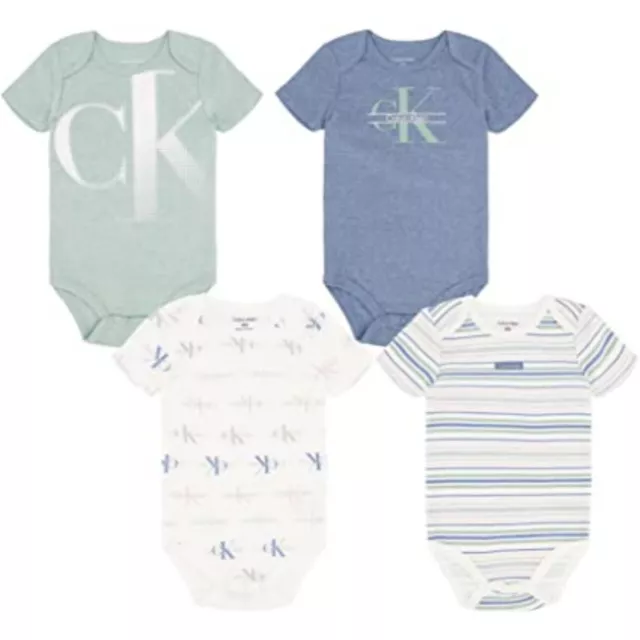 Calvin Klein Baby Boys 4 Pieces Pack Bodysuit Size 0/3M, 3/6M, 6/9M, 12M, 18M