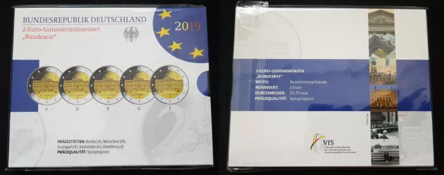 Deutschland 2 Euro ADFGJ 2019 Offizieller Blister mit 2 Euro Bundesrat Pol 82032