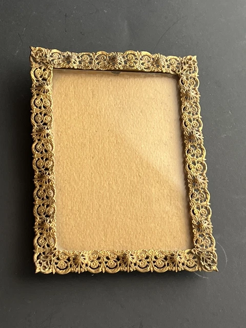 Antique French Reticulated Brass Picture Photo Frame