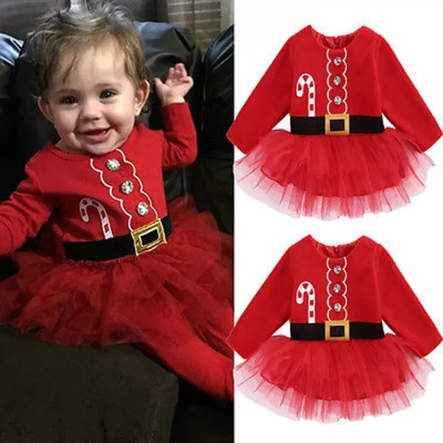 Christmas Toddler Kids Baby Girl Xmas Flared Party Santa Swing Dress Clothes