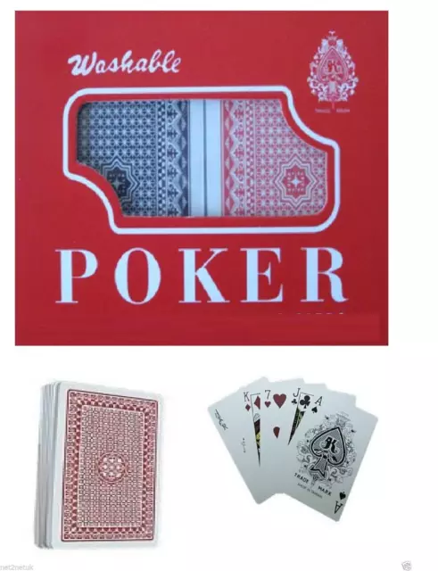 2 X Decks of Plastic  Coated Classic Playing Cards Red & Blue Poker Game Boxed