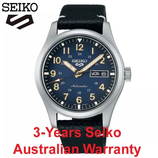 SEIKO 5 SPORTS AUTOMATIC MEN WATCH 4R36 SRPG39K1 BLUE x LEATHER 3-YEARS WARRANTY
