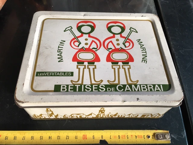 ANCIENNE BOITE MÉTAL Pub Damoiseau galettes avec fables de La Fontaine