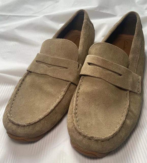 SCARPE CASUAL CLARKS DA UOMO OLIVA SLIP ON UK TAGLIA 9 usate
