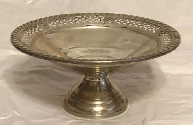Antique Sterling Compote Rose And Reticulated Rim 2
