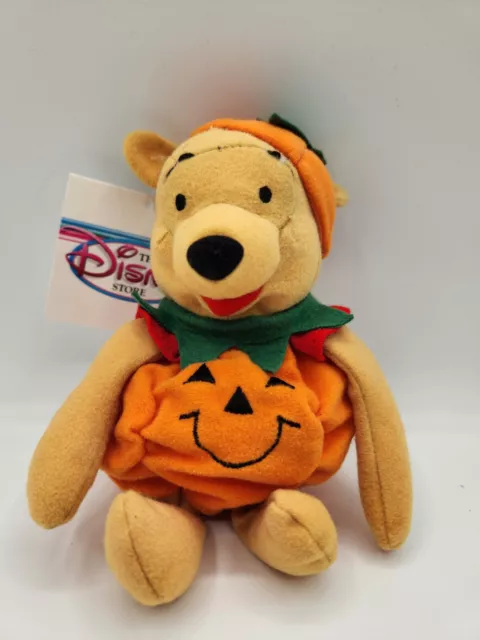 Halloween Disney Store Winnie the Pooh Pumpkin Pooh NEW 8" Bean Bag Plush