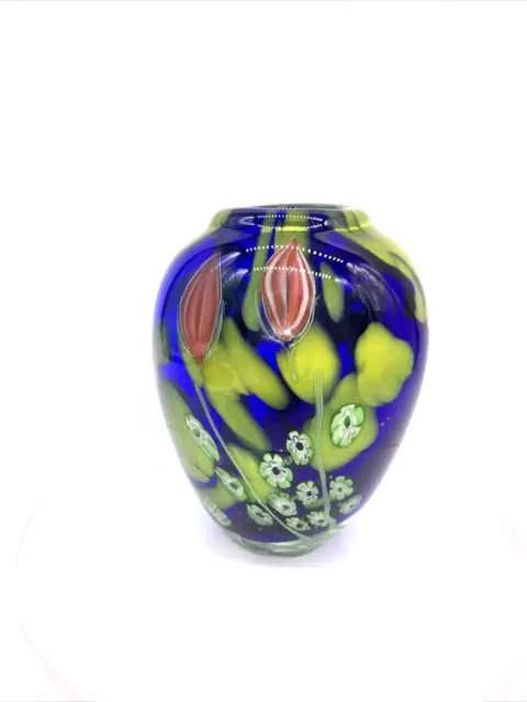 Kusak Art Crystal Vase Cobalt Blue Art Glass Vase Flowers 5.5" tall
