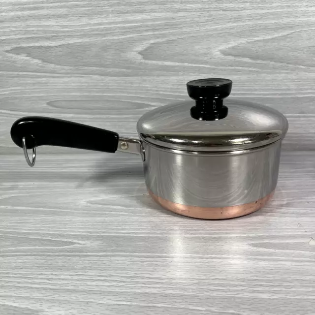 Revere Ware 1 Quart Stainless Steel Copper Bottom Sauce Pan Lid Clinton ILL USA
