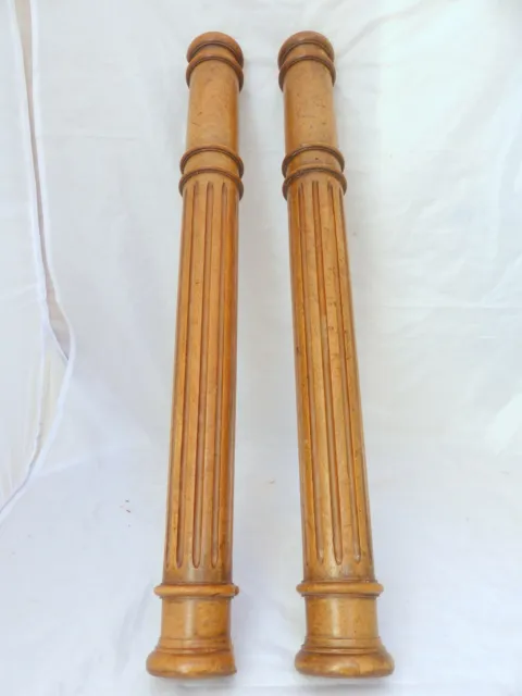 19TH French Antique Pair Turned Carved Walnut Wood Pillar Column 24.8" Accidents