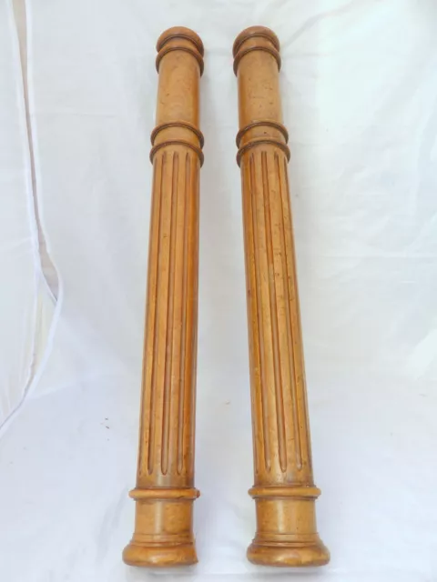 19TH French Antique Pair Turned Carved Walnut Wood Pillar Column 24.8" Accidents