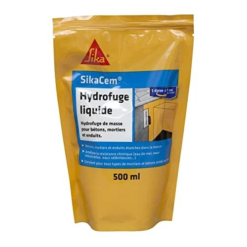 SikaCem Hydrofuge Liquide Hydrofuge de masse liquide 500ml Blanc