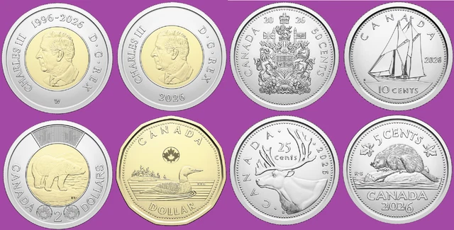 COMPLETE SET OF 7 2026 Canada Coins i/c Double-Date Anniversary