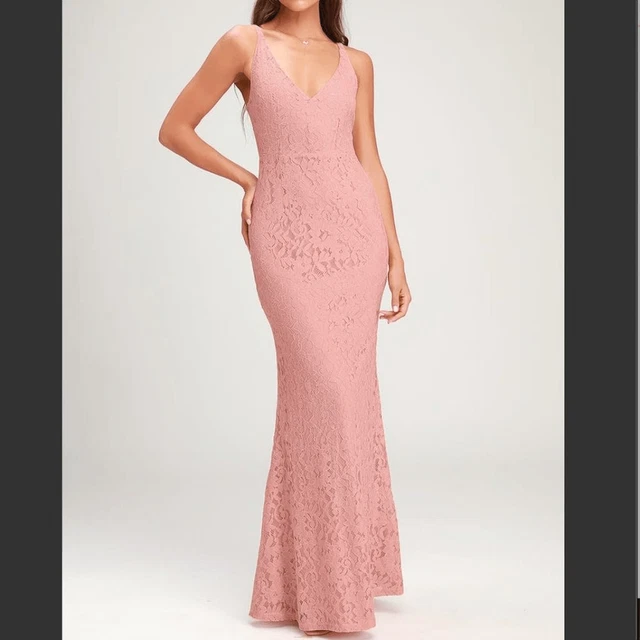 Lulu's Glam Galore Mauve Pink Lace Women’s Sleeveless Maxi Dress Size S