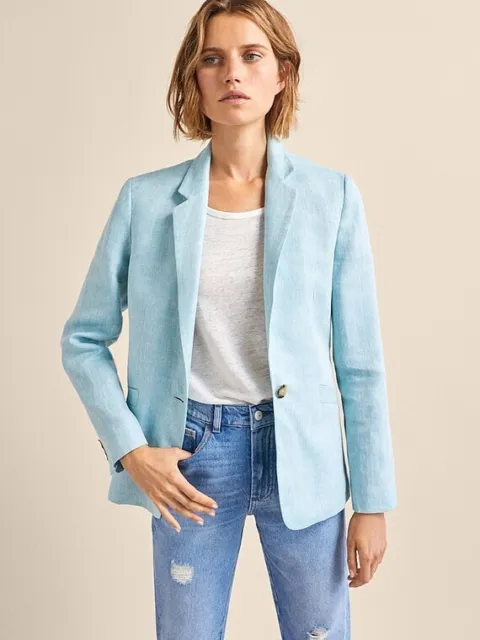 Womens Massimo Dutti 100% LINEN SLIM FIT HERRINGBONE blazer jacket size 10 Eu 42
